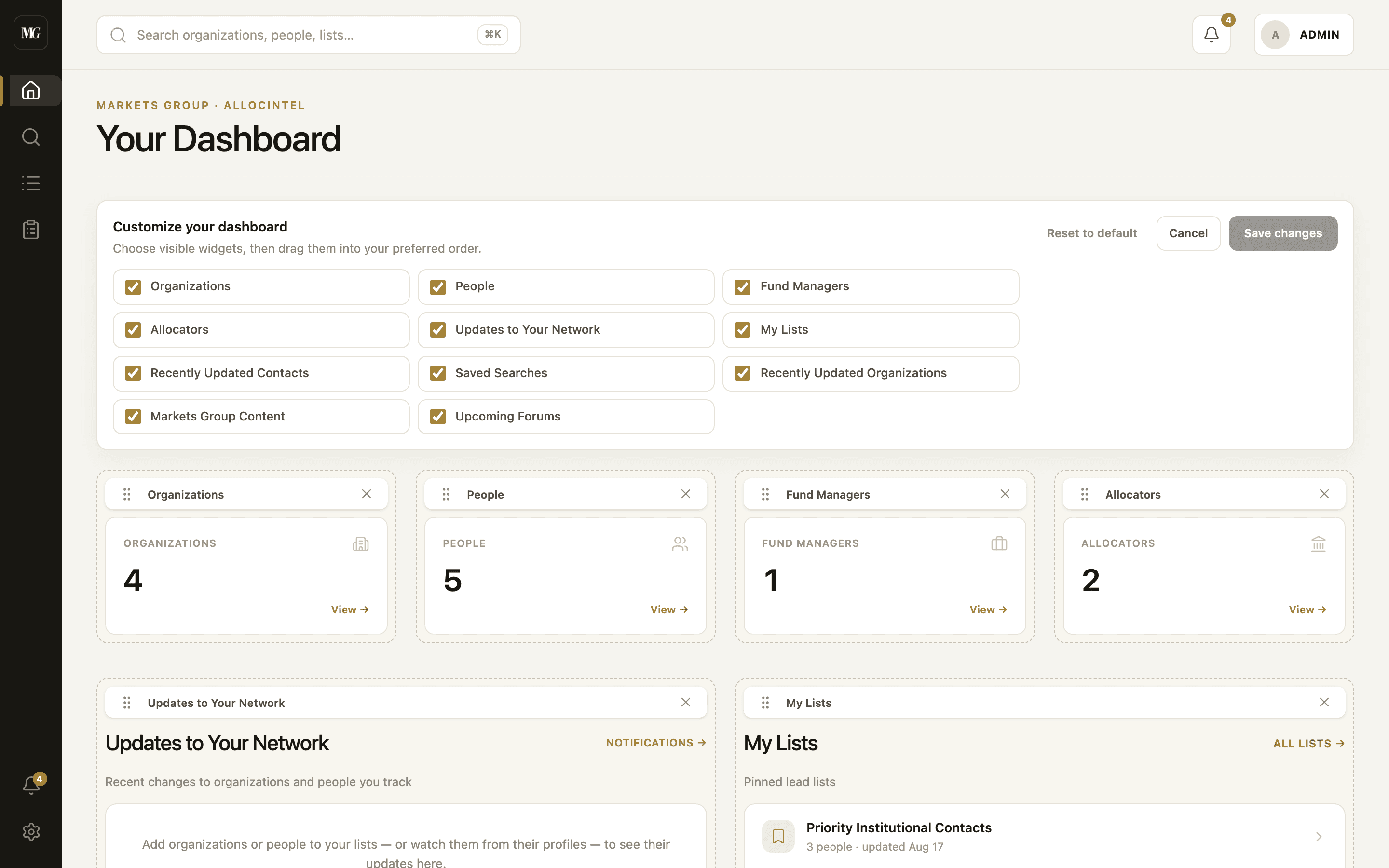 Customizable dashboard widgets
