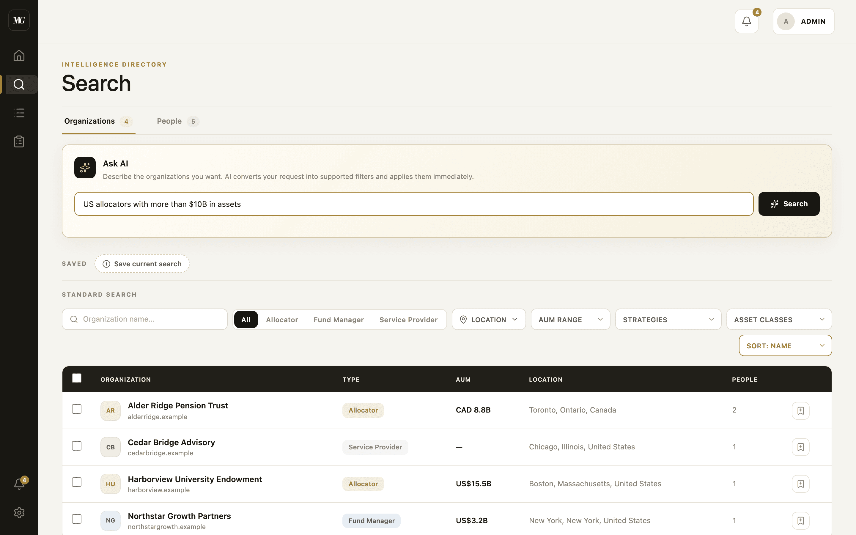 AI-assisted intelligence search results