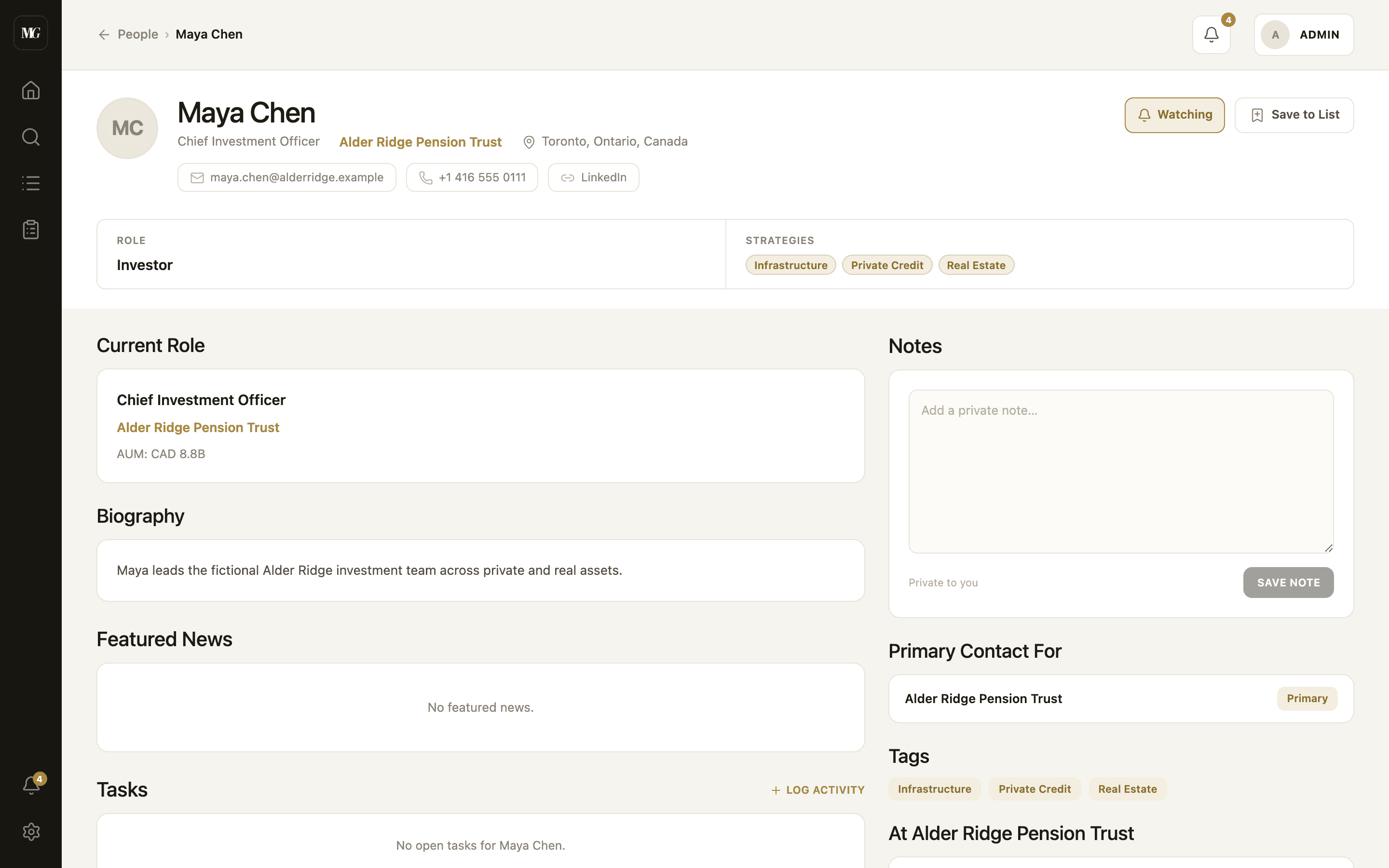 Contact intelligence profile