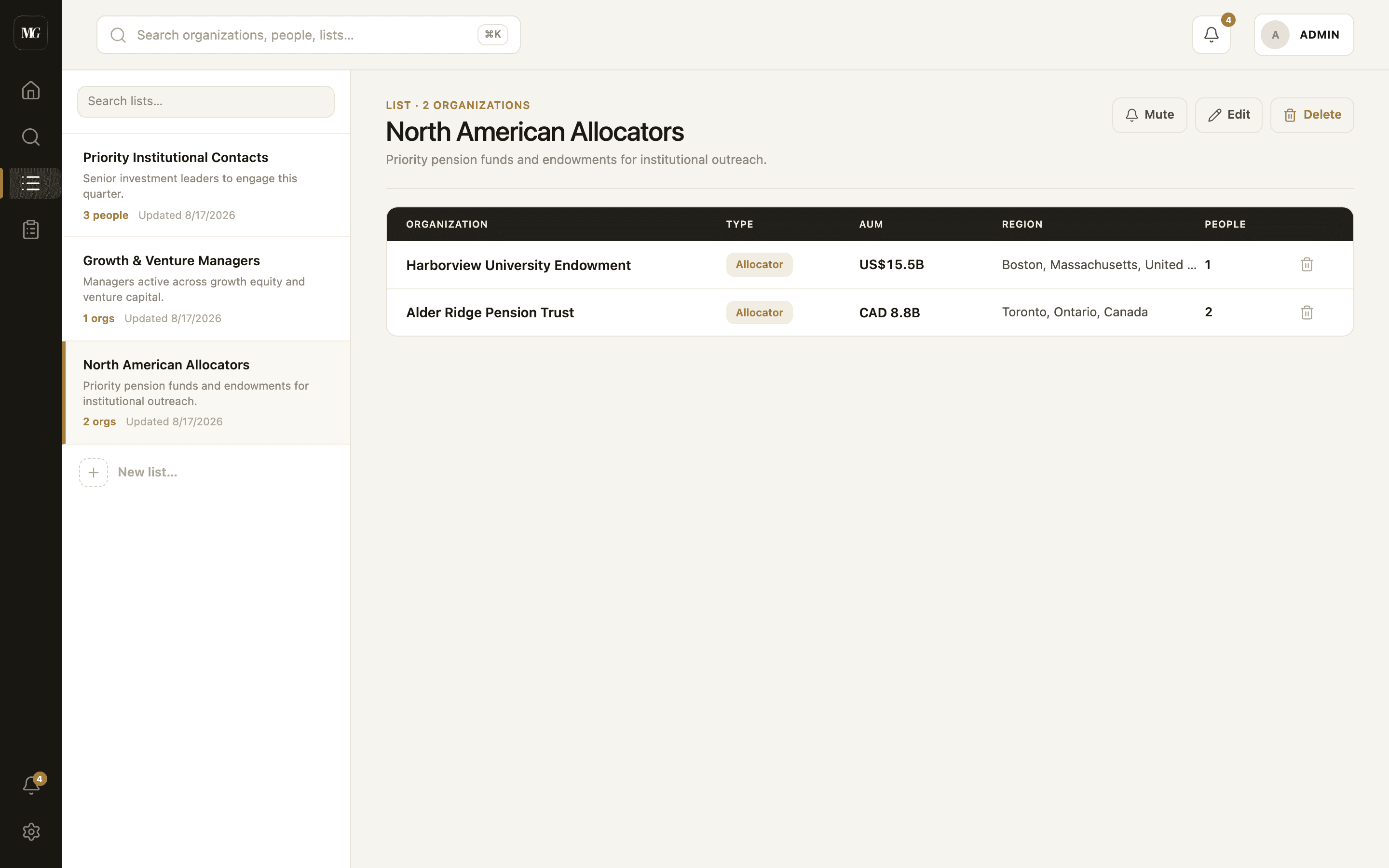Curated investor lists