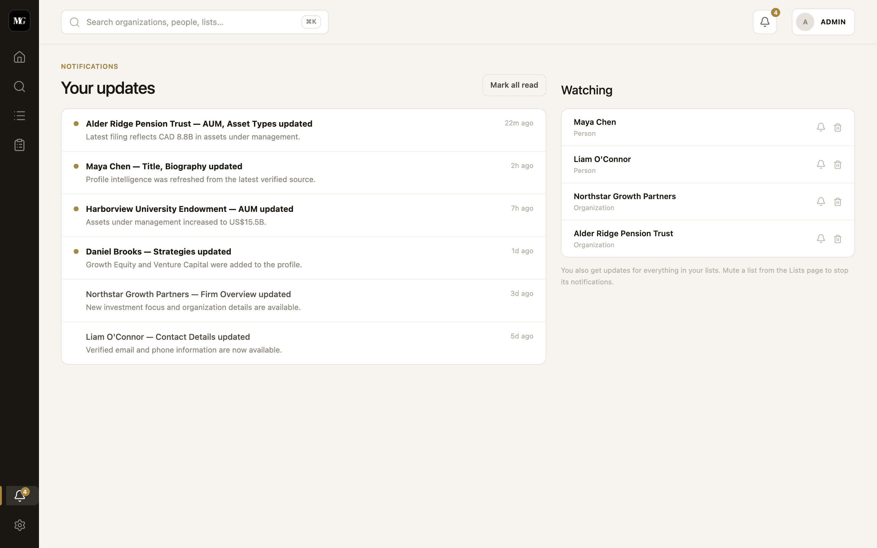 Notifications and watches inbox