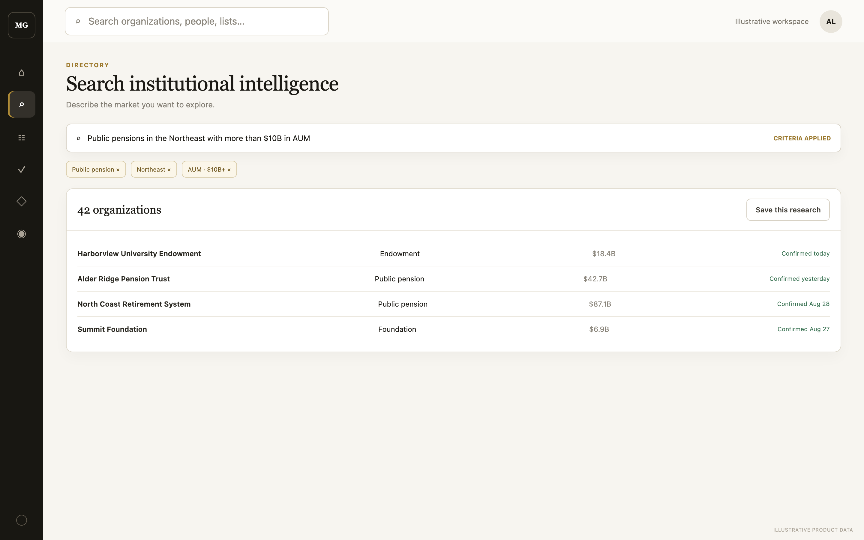 Natural-language allocator search with applied filters