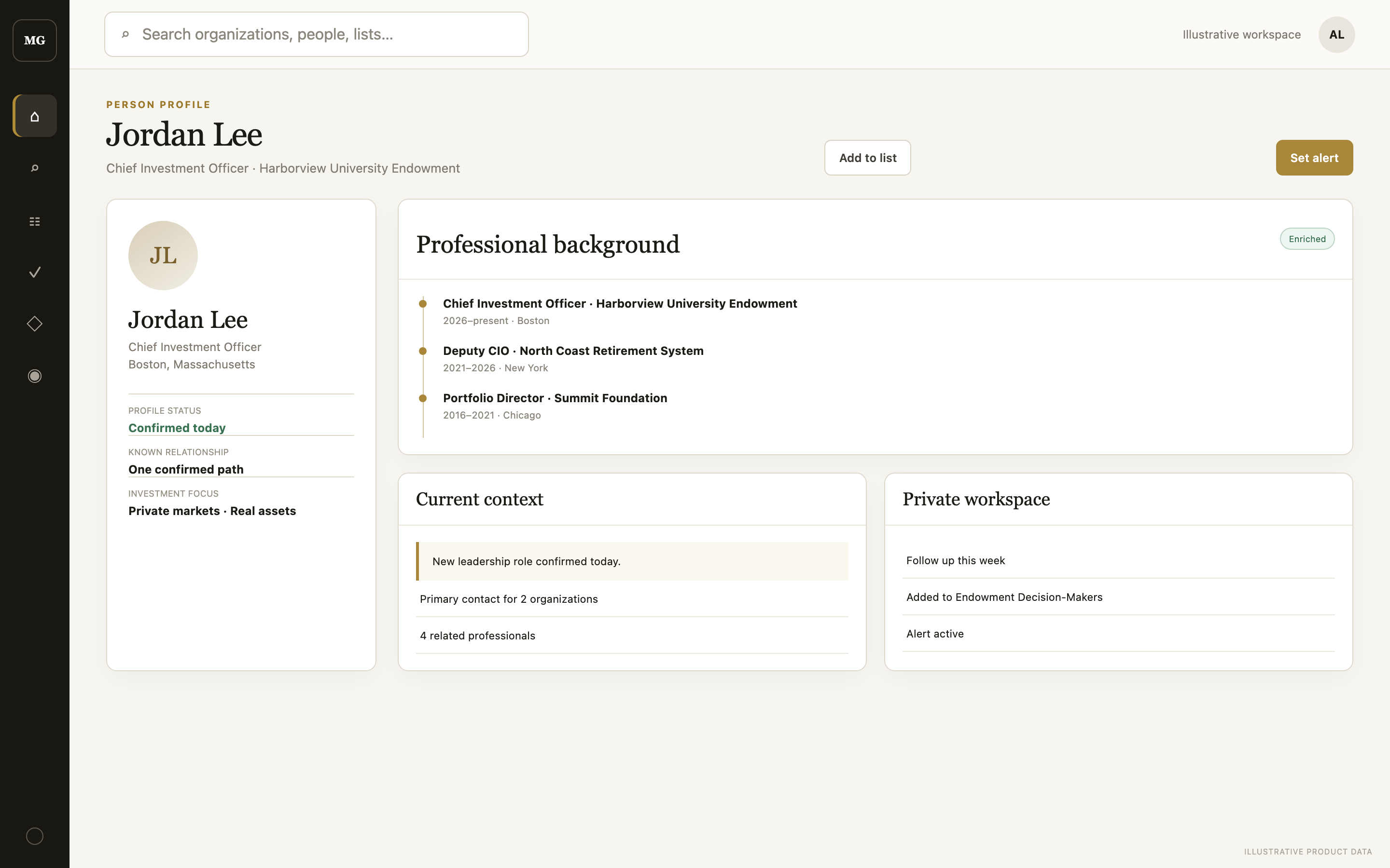 Enriched professional profile with career history
